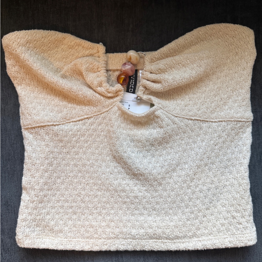 DIVIDED Beige Textured Strapless Top - S